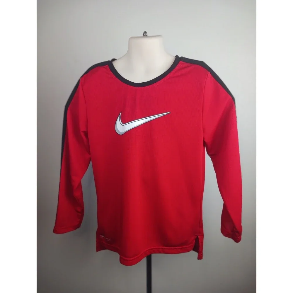 Nike Kids Logo  Red Long Sleeve Dri-fit  Shirt Sz. Small